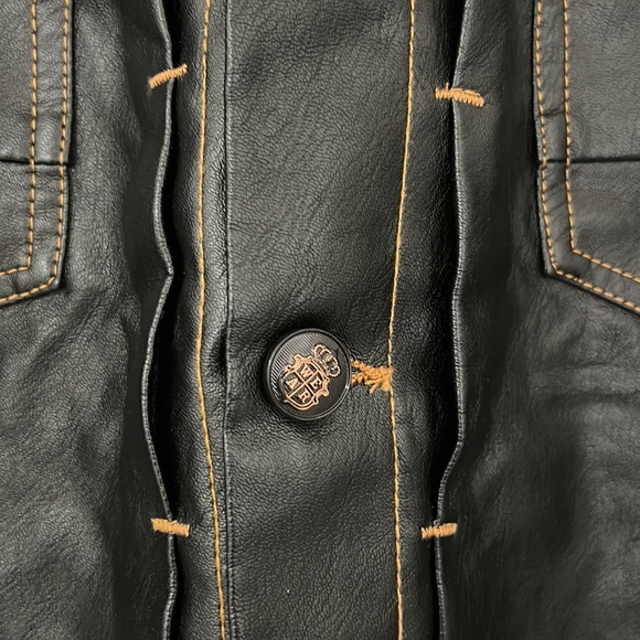 NWOT Mens Classic Stand Collar Bomber Jacket Vegan Leather Black Button Sz XL - Picture 7 of 14